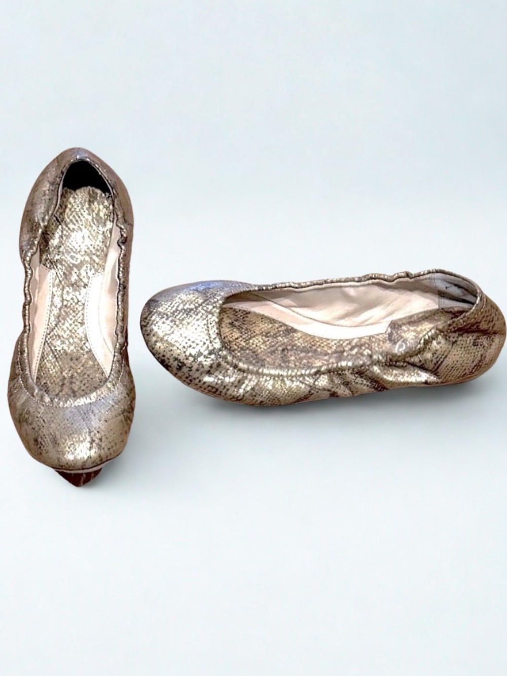 Boutique 9 Metallic Gold and Black Snakeskin Print Flats, Size 8